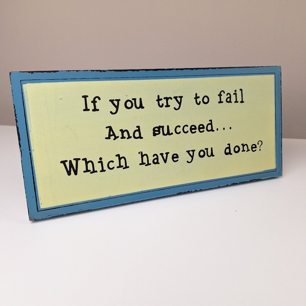 Hannahs Handiworks Desk Plaque "If You Try To Fail & Succeed...Which Have You Do